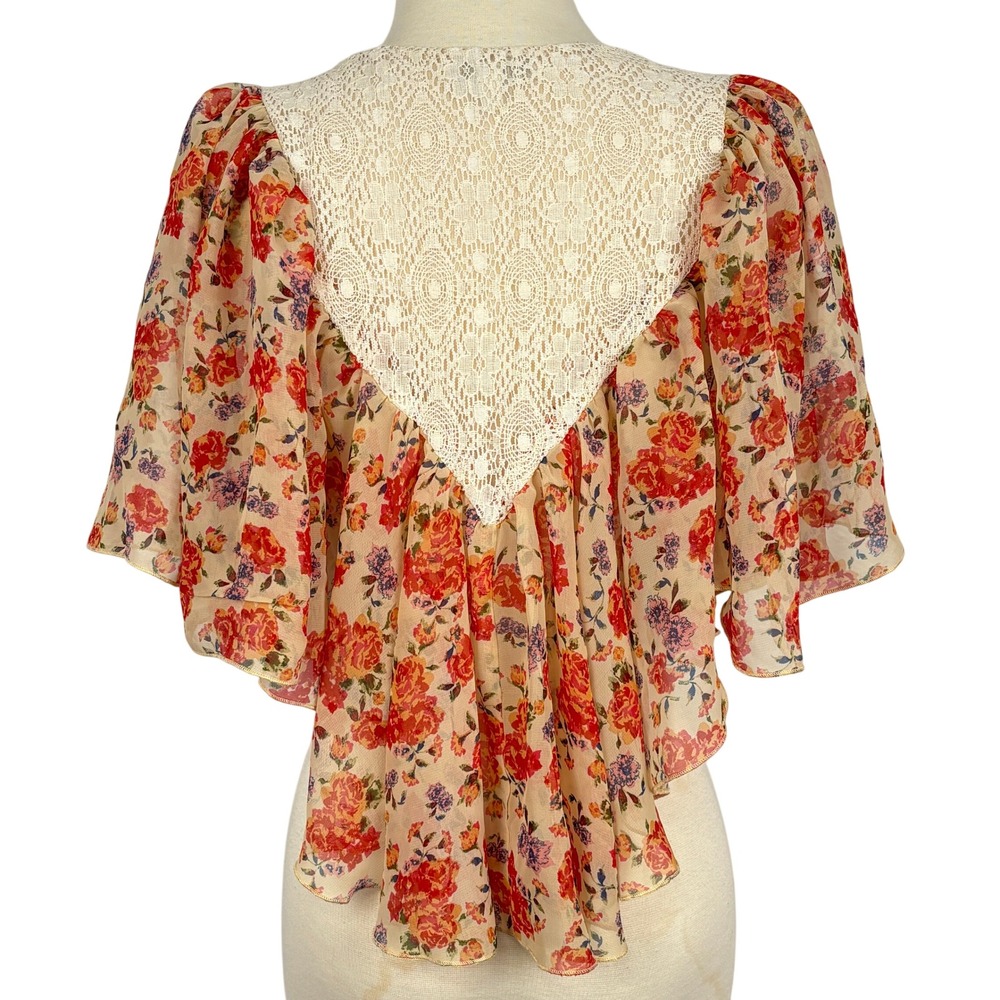 dELiA*s Sheer Floral Shrug Lace Back Open Front Boho Kimono‎ Top M